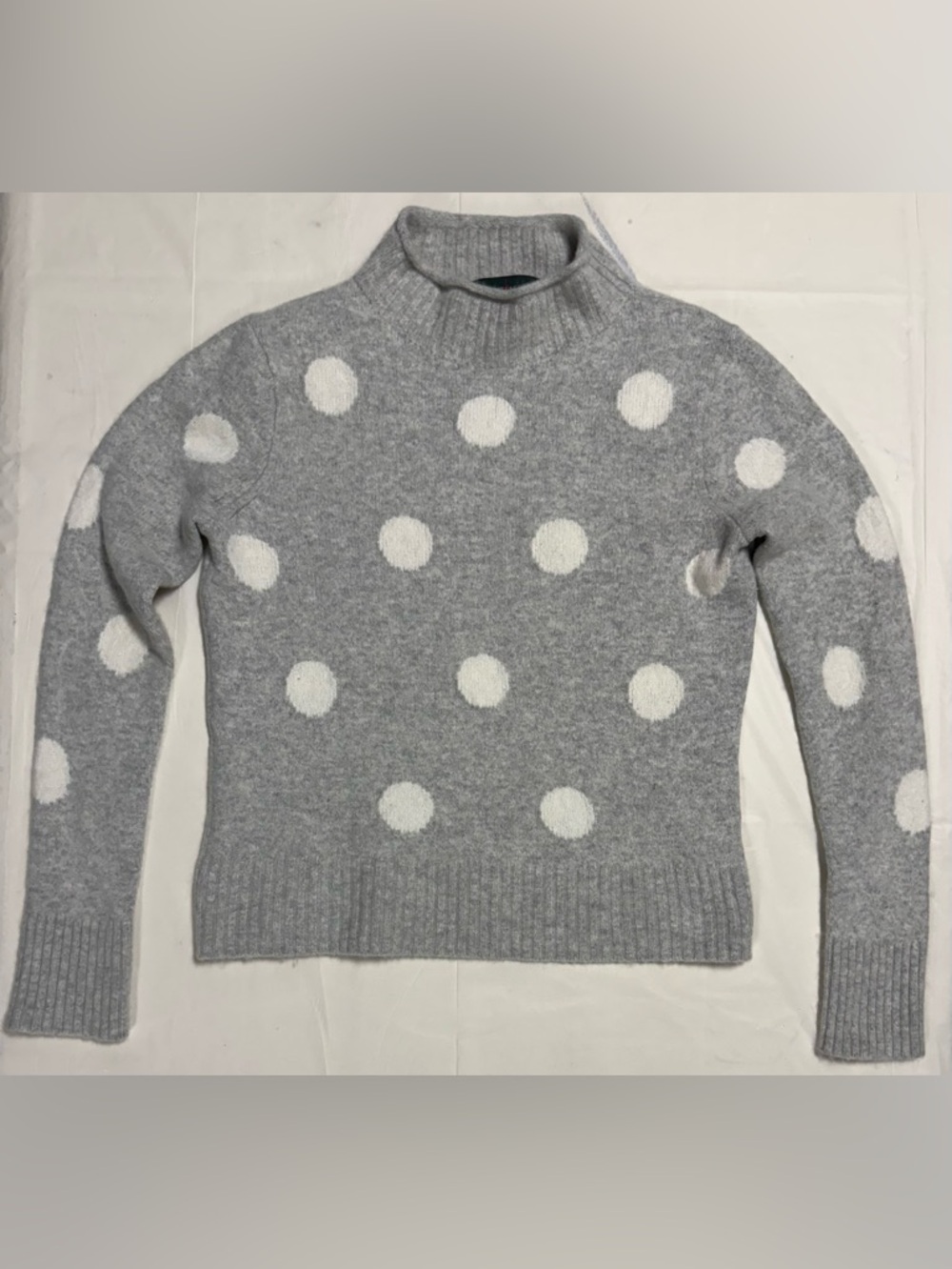 J Crew Always Gray White Polka Dot Merino Wool Rollneck Sweater Small